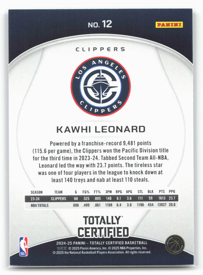 2024-25 Panini Totally Certified #12 Kawhi Leonard 18405