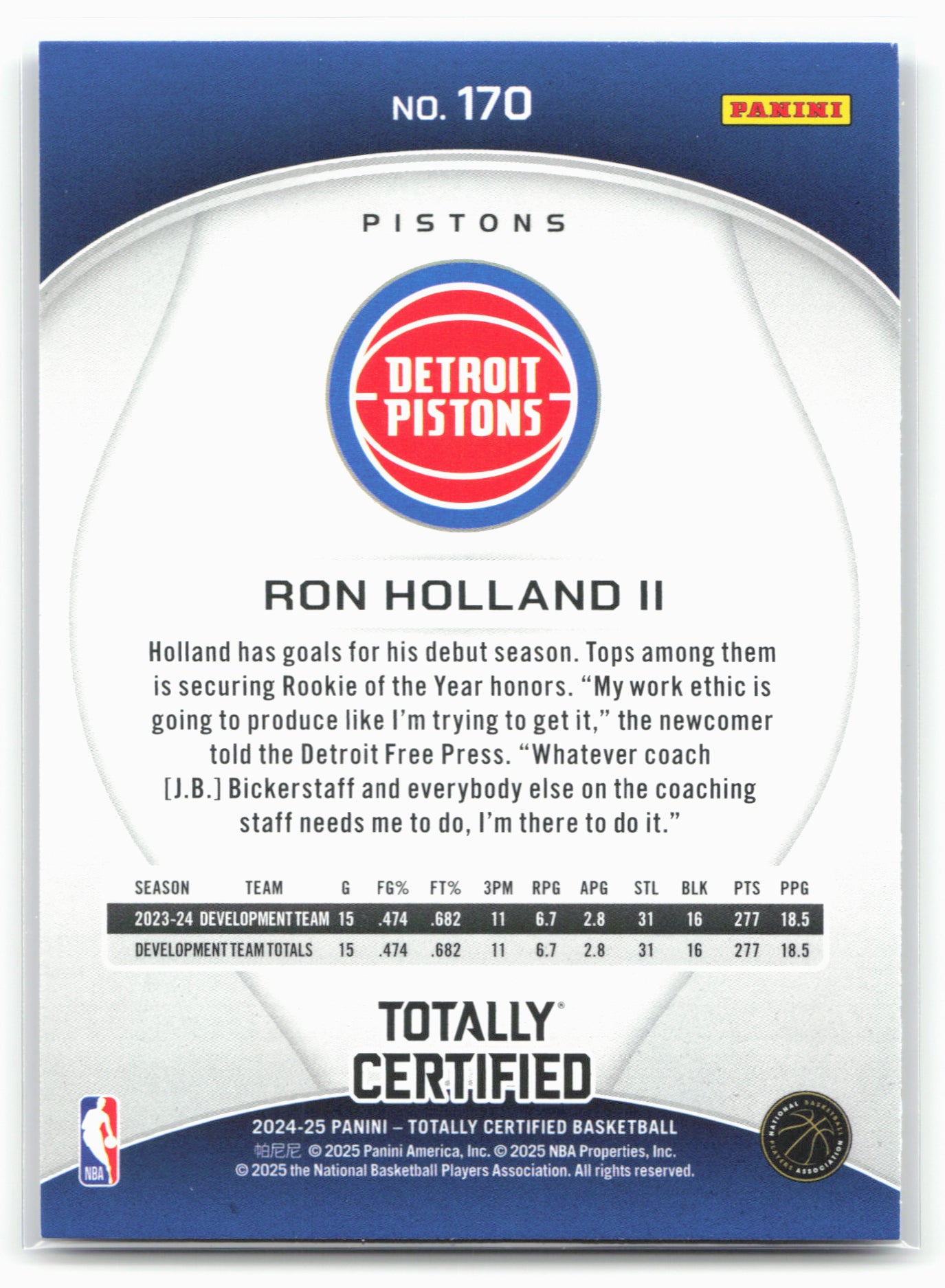2024-25 Panini Totally Certified #170 Ron Holland II 18407