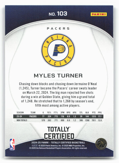 2024-25 Panini Totally Certified #103 Myles Turner 18411