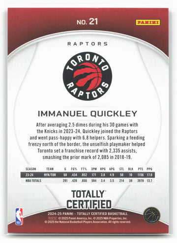 
2024-25 Panini Totally Certified #21 Immanuel Quickley 18415