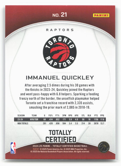 2024-25 Panini Totally Certified #21 Immanuel Quickley 18415