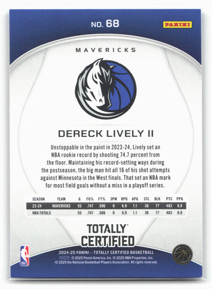 2024-25 Panini Totally Certified #68 Dereck Lively II Mirror Maroon