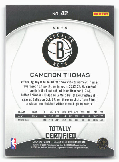 2024-25 Panini Totally Certified #42 Cameron Thomas Mirror Maroon 18421