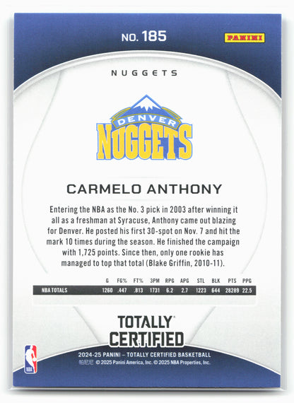 2024-25 Panini Totally Certified #185 Carmelo Anthony Mirror Maroon 18423