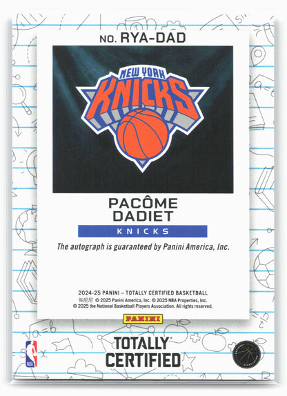 2024-25 Panini Totally Certified #RYA-DAD Pacome Dadiet Yearbook Autographs