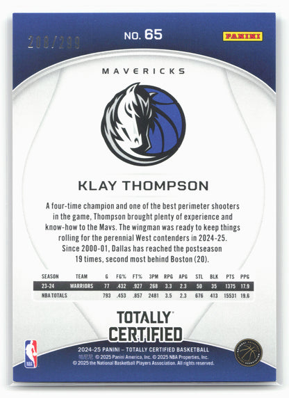 2024-25 Panini Totally Certified #65 Klay Thompson Mirror Neon Orange 18426