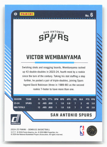 
2024-25 Donruss #6 Victor Wembanyama Press Proof Silver