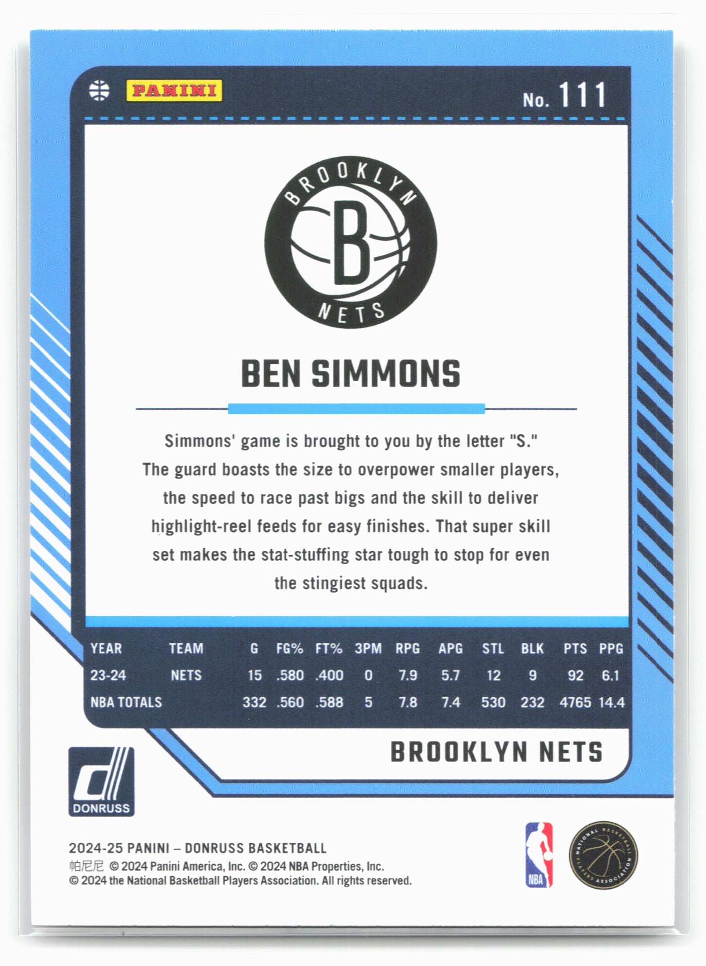 2024-25 Donruss #111 Ben Simmons Press Proof Silver