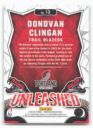 
2024-25 Donruss #13 Donovan Clingan Unleashed Press Proof