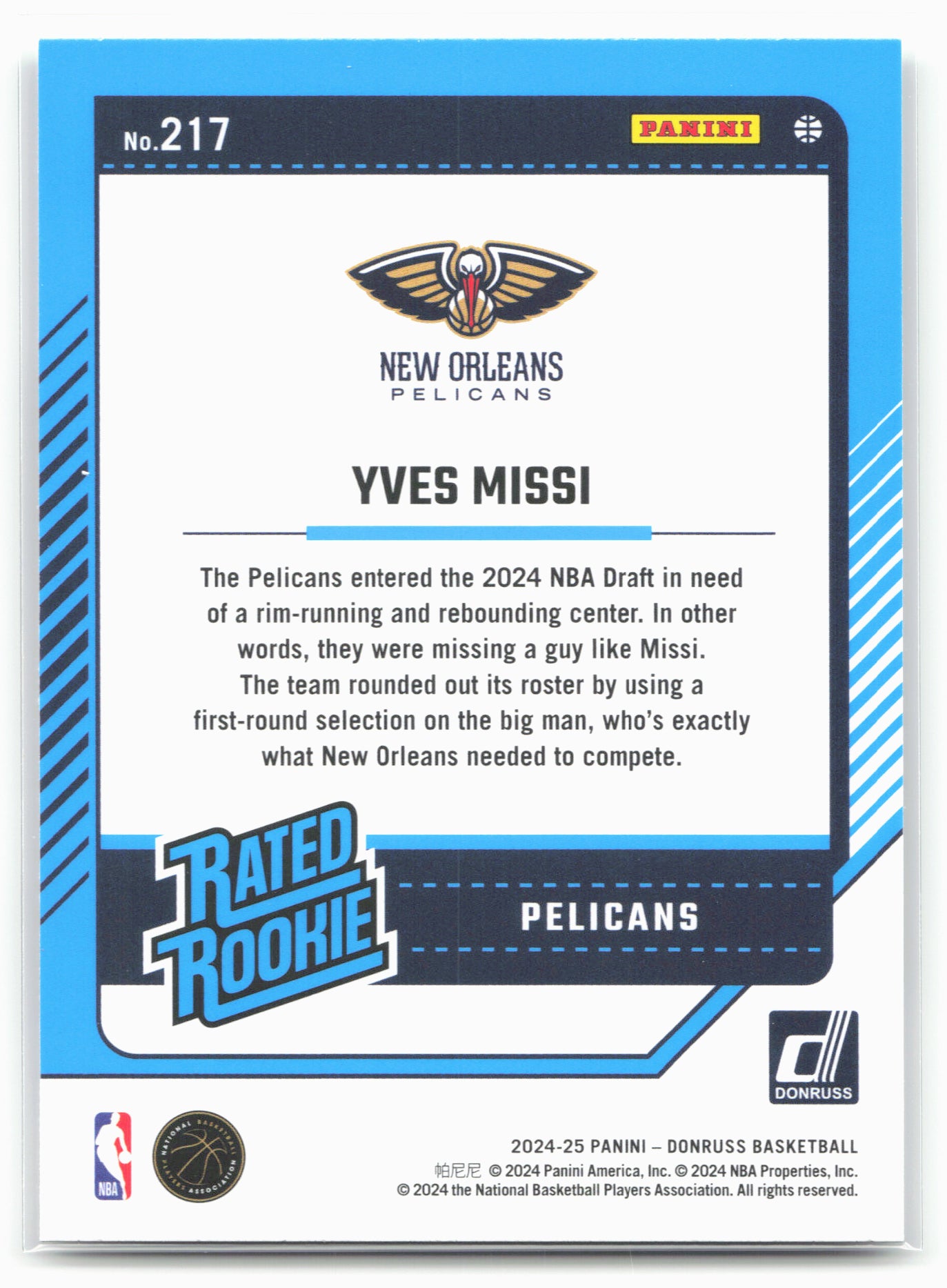 2024-25 Donruss #217 Yves Missi Press Proof Silver