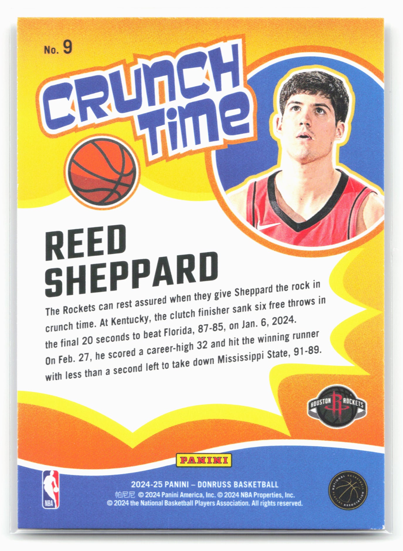 2024-25 Donruss #9 Reed Sheppard Crunch Time Press Proof