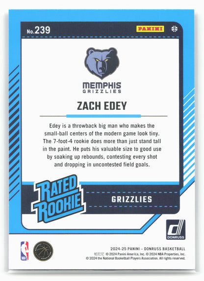 2024-25 Donruss #239 Zach Edey Press Proof Silver