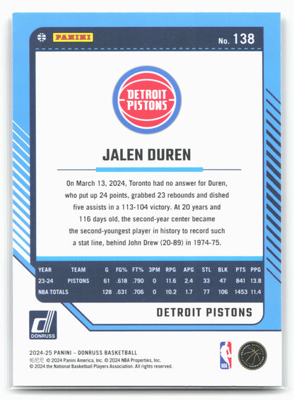 2024-25 Donruss #138 Jalen Duren Press Proof Silver