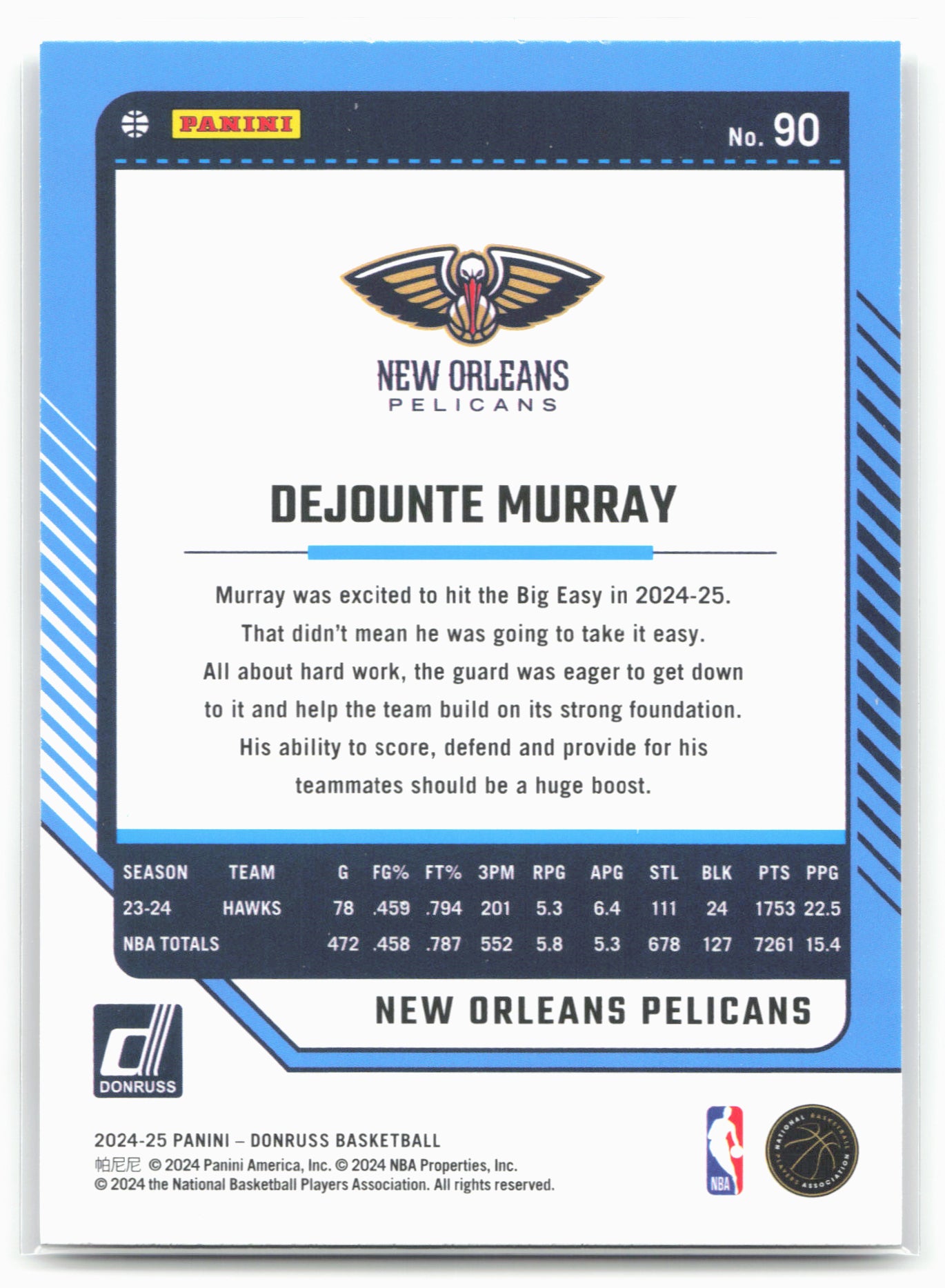 2024-25 Donruss #90 Dejounte Murray Press Proof Silver