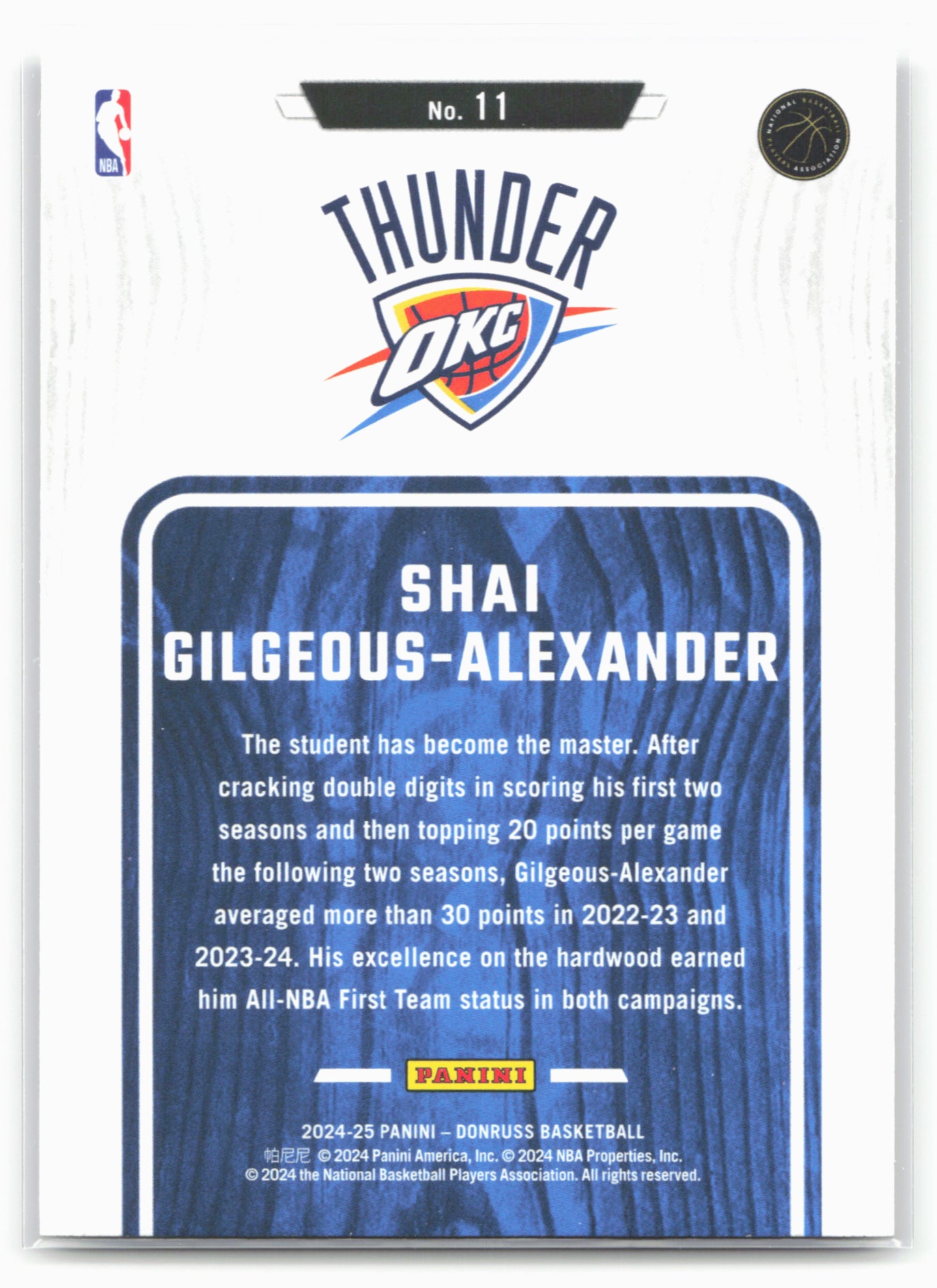 2024-25 Donruss #11 Shai Gilgeous-Alexander Hardwood Masters Press Proof Purple