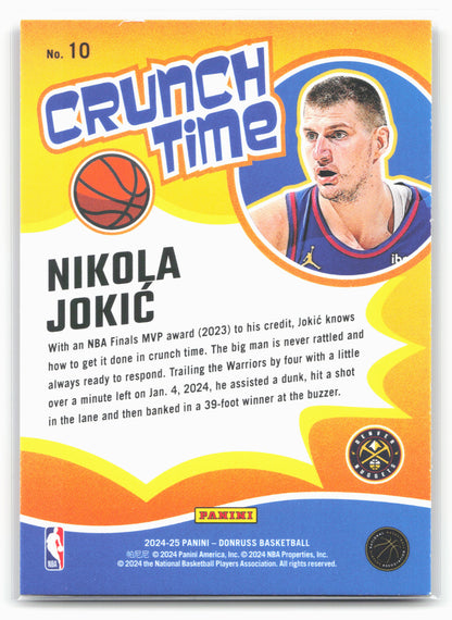 2024-25 Donruss #10 Nikola Jokic Crunch Time Press Proof Purple