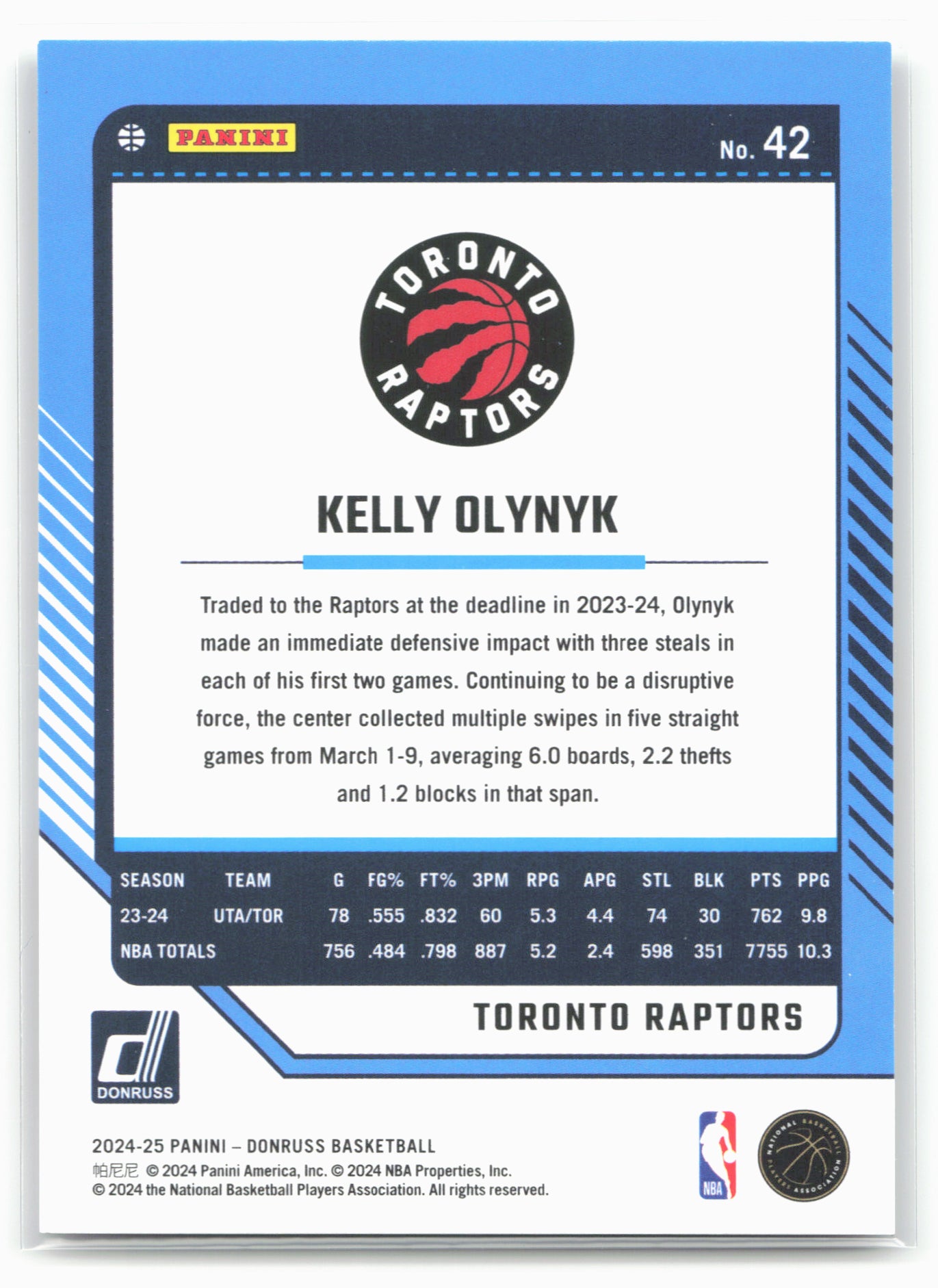 2024-25 Donruss #42 Kelly Olynyk Holo Laser