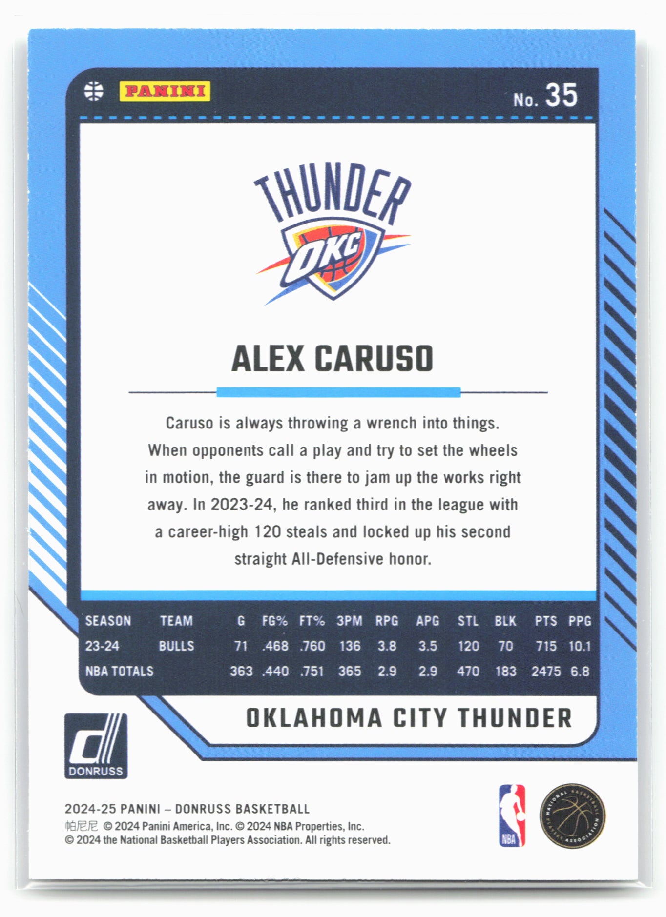 2024-25 Donruss #35 Alex Caruso Press Proof Purple