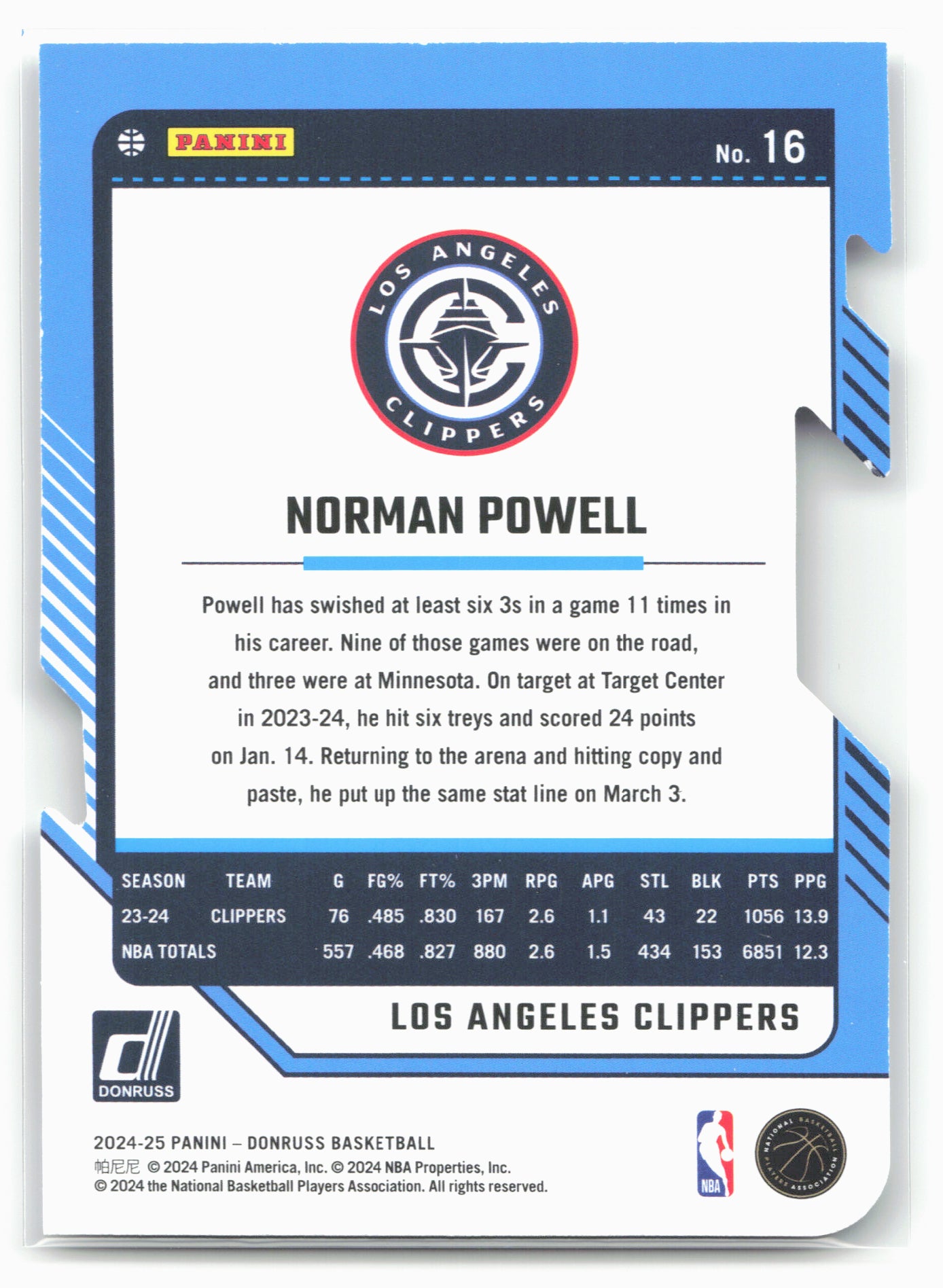 2024-25 Donruss #16 Norman Powell Press Proof Silver Die Cuts