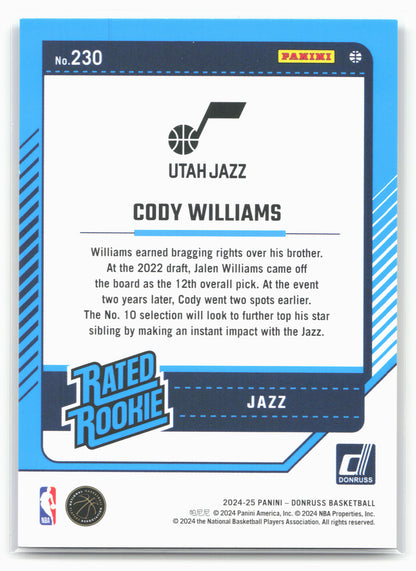 2024-25 Donruss #230 Cody Williams Holo Blue Laser