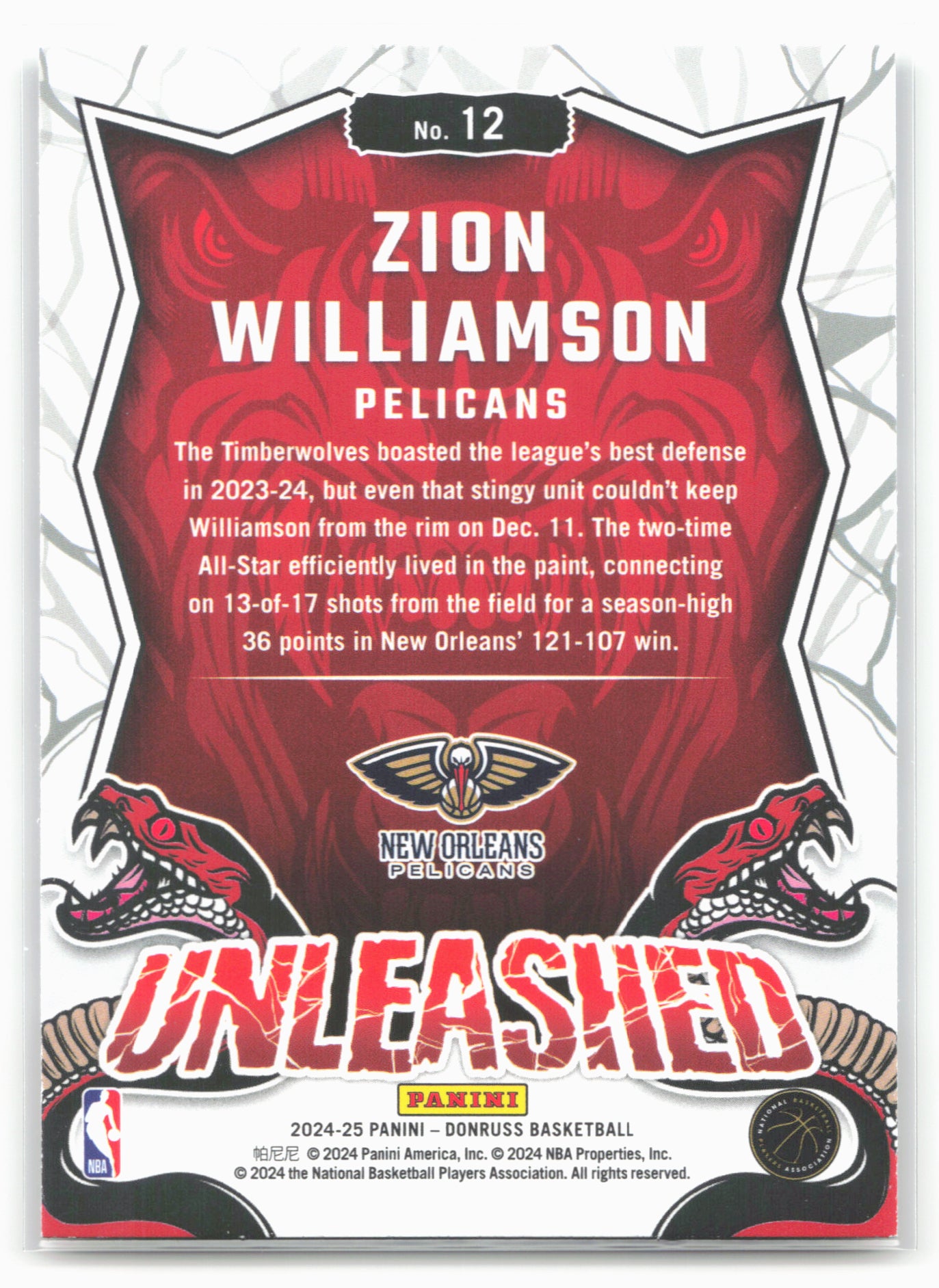 2024-25 Donruss #12 Zion Williamson Unleashed