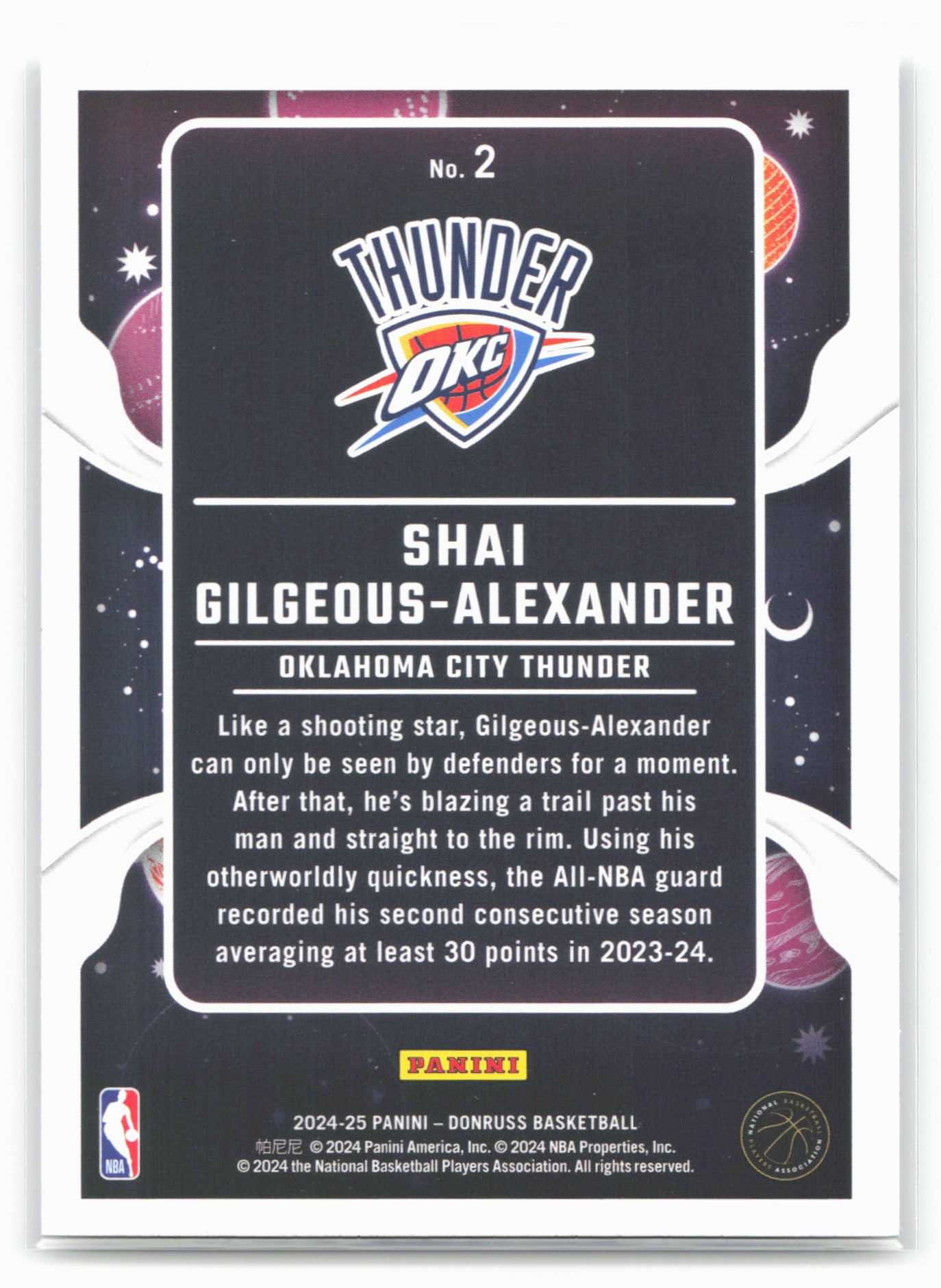 2024-25 Donruss #2 Shai Gilgeous-Alexander Zero Gravity