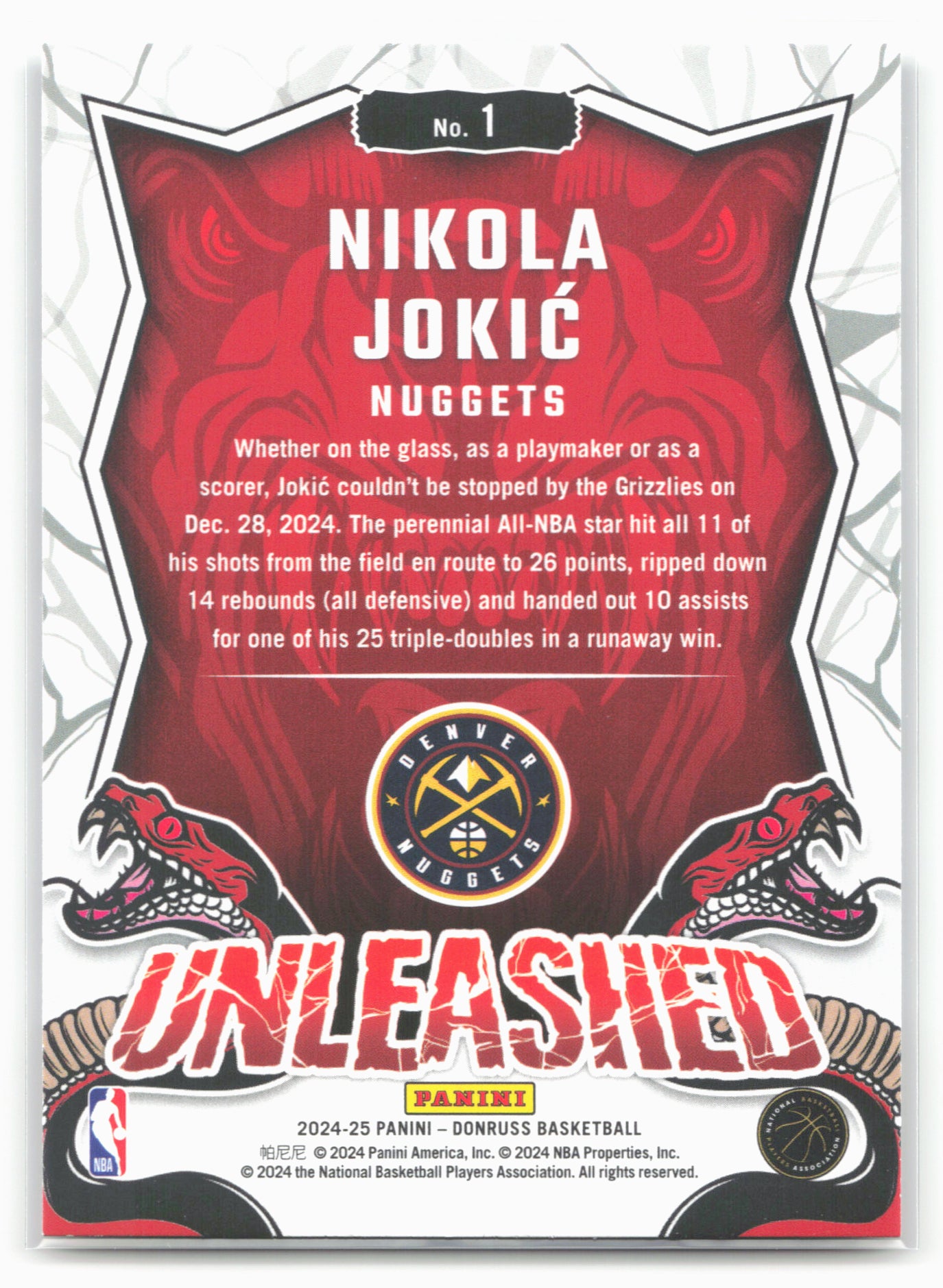 2024-25 Donruss #1 Nikola Jokic Unleashed