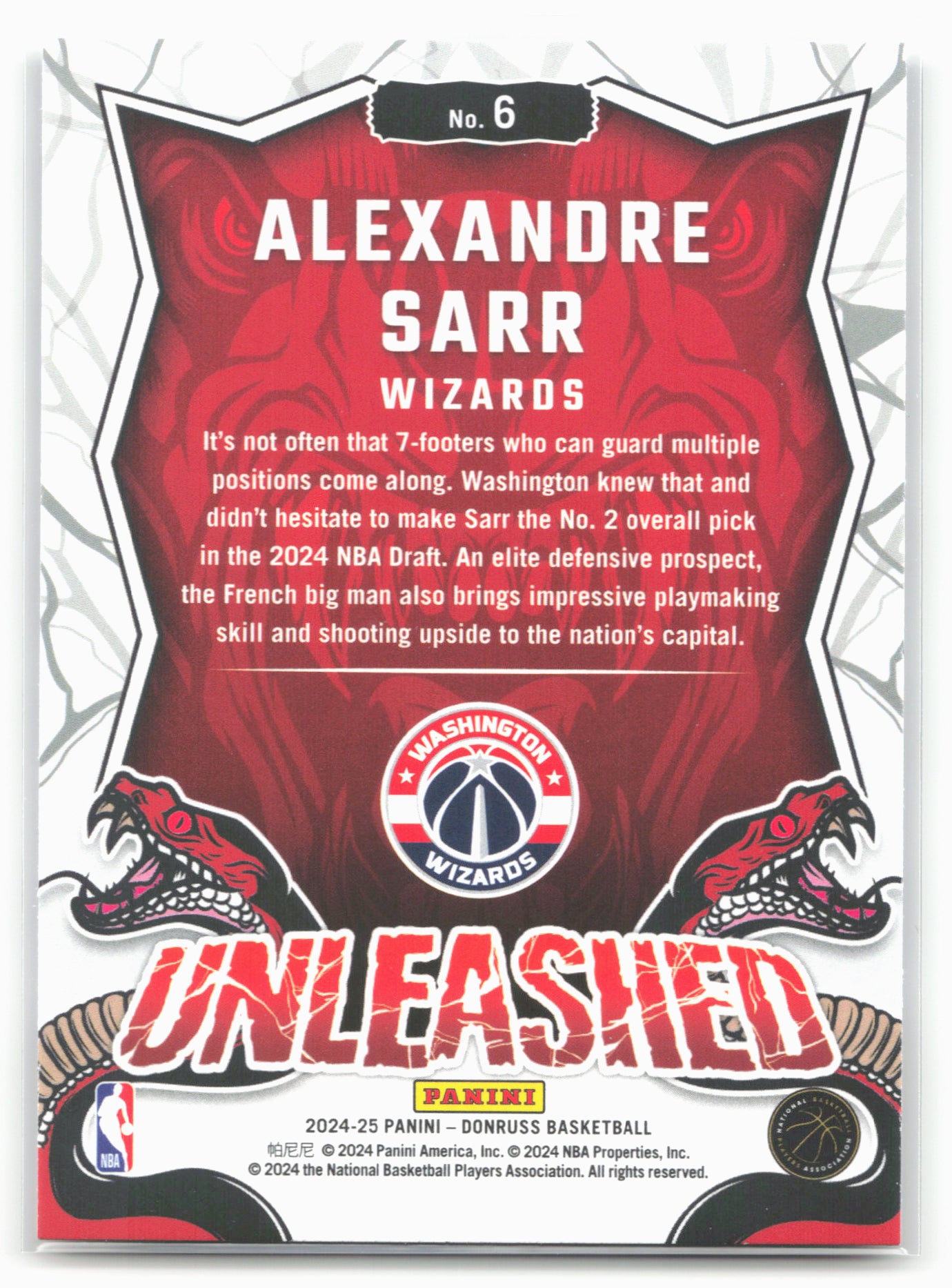2024-25 Donruss #6 Alexandre Sarr Unleashed