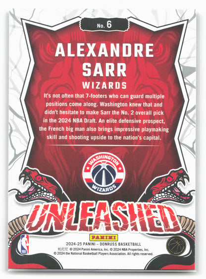 2024-25 Donruss #6 Alexandre Sarr Unleashed