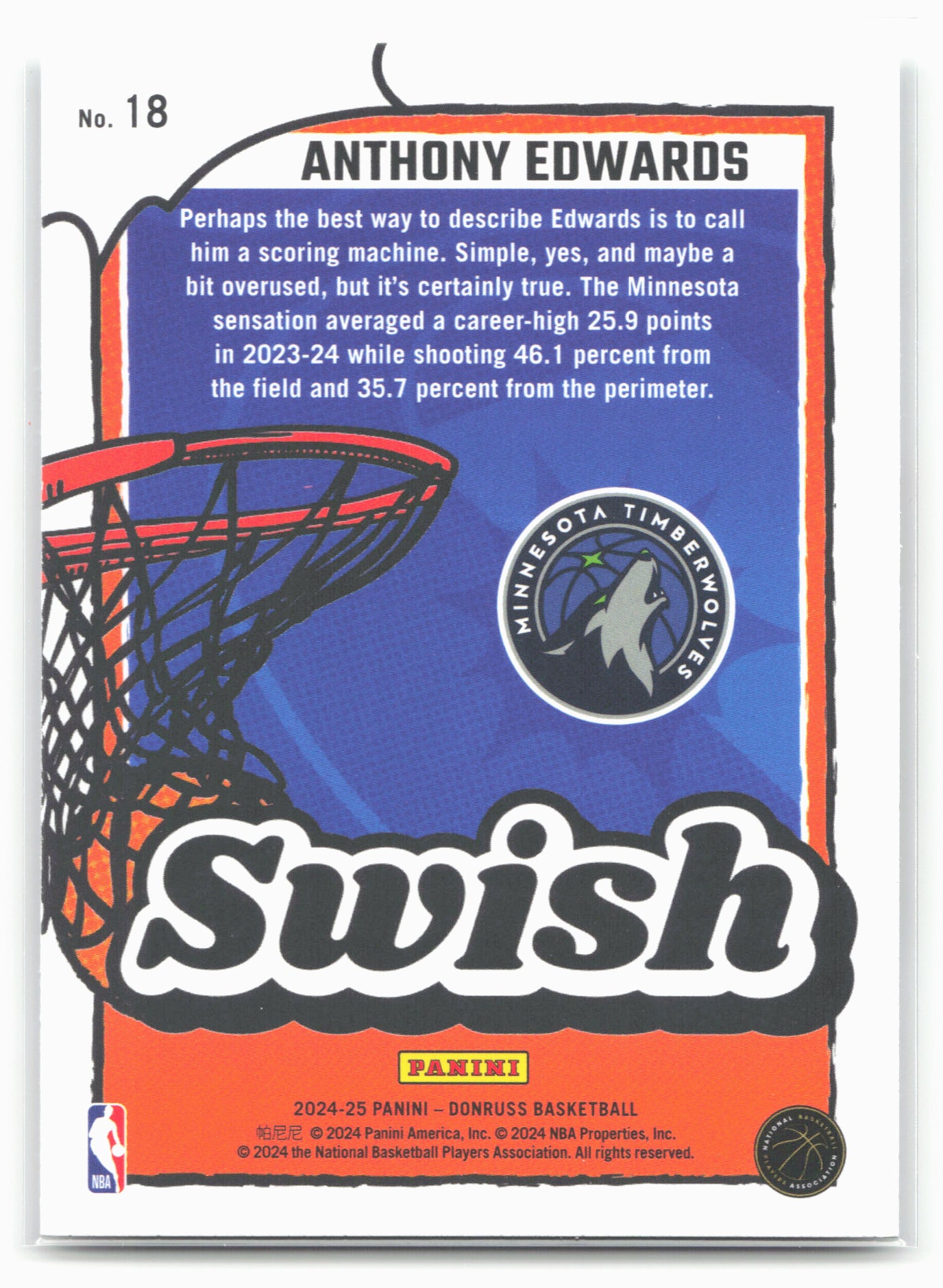2024-25 Donruss #18 Anthony Edwards Swish