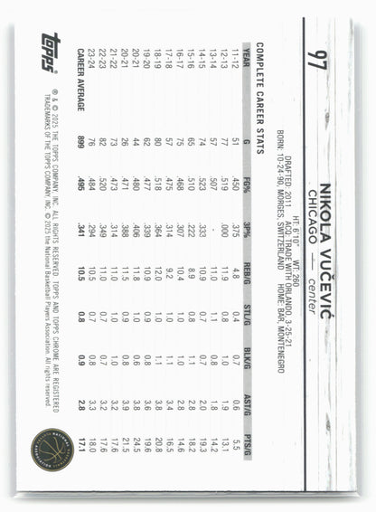 2024-25 Topps Chrome #97 Nikola Vučević Blue Basketball Refractor