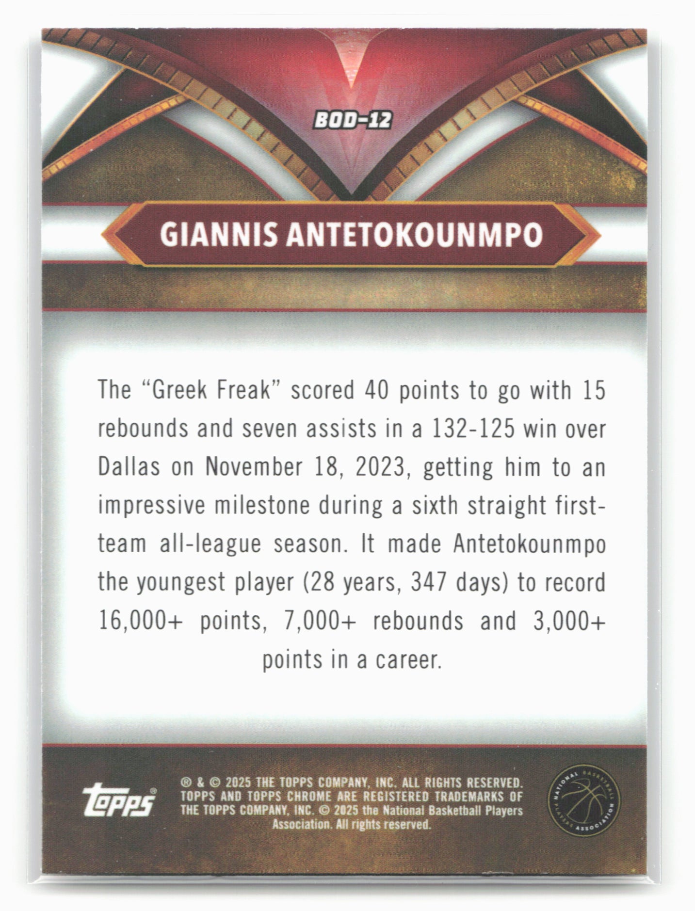 2024-25 Topps Chrome #BOD-12 Giannis Antetokounmpo Ball of Duty Blue Refractor