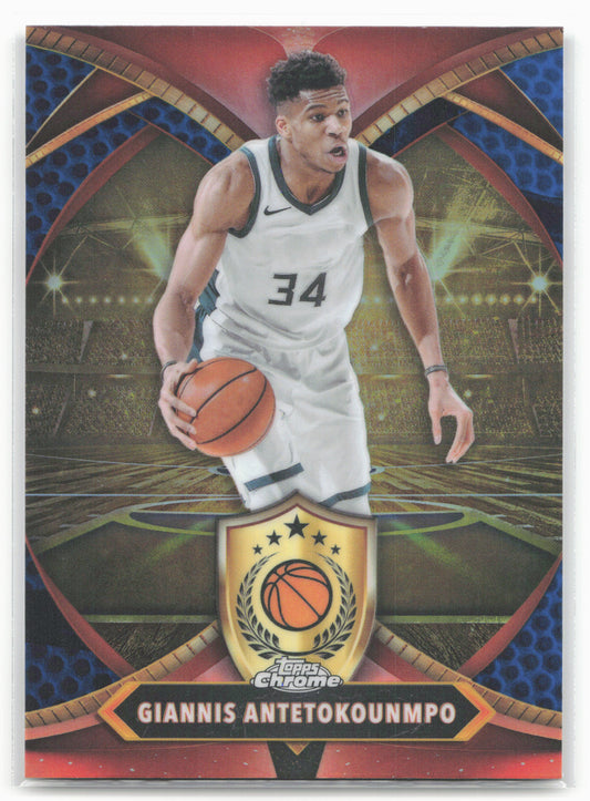 2024-25 Topps Chrome #BOD-12 Giannis Antetokounmpo Ball of Duty Blue Refractor