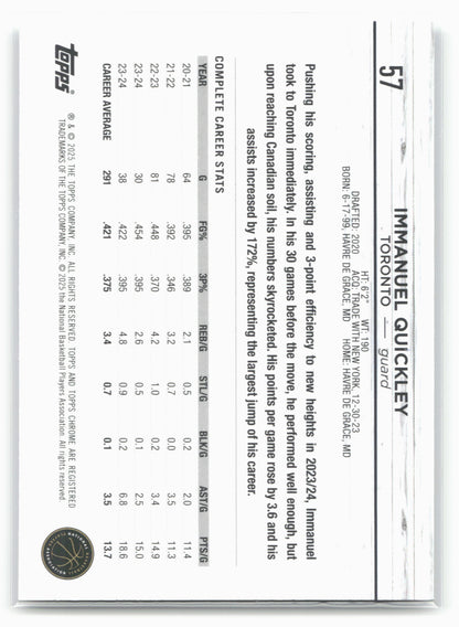 2024-25 Topps Chrome #57 Immanuel Quickley Blue Basketball Refractor