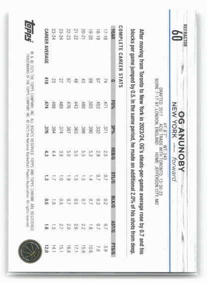 2024-25 Topps Chrome #60 OG Anunoby Refractor 18499