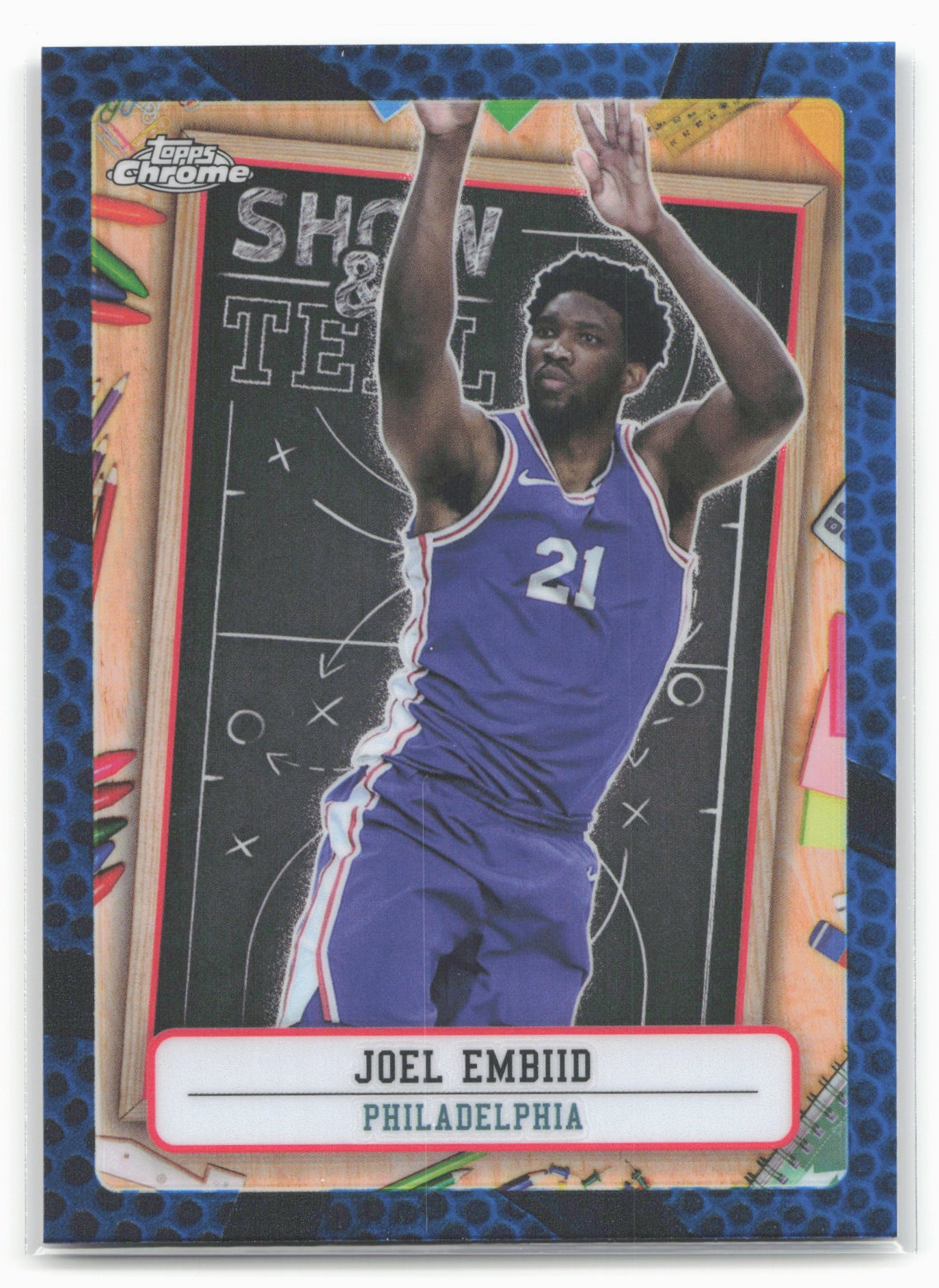 2024-25 Topps Chrome #ST-5 Joel Embiid Show and Tell Blue Basketball Refractor