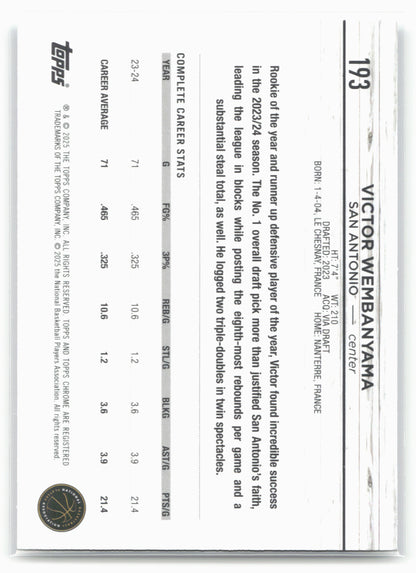 2024-25 Topps Chrome #193 Victor Wembanyama 18506