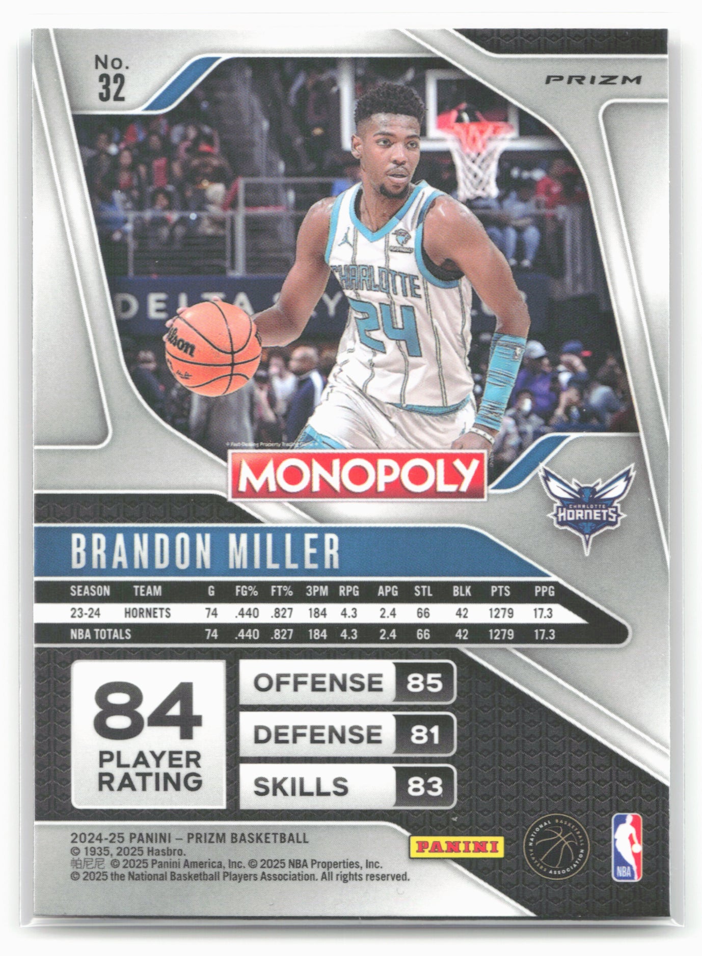 2024-25 Panini Prizm Monopoly #32 Brandon Miller Red Prizms