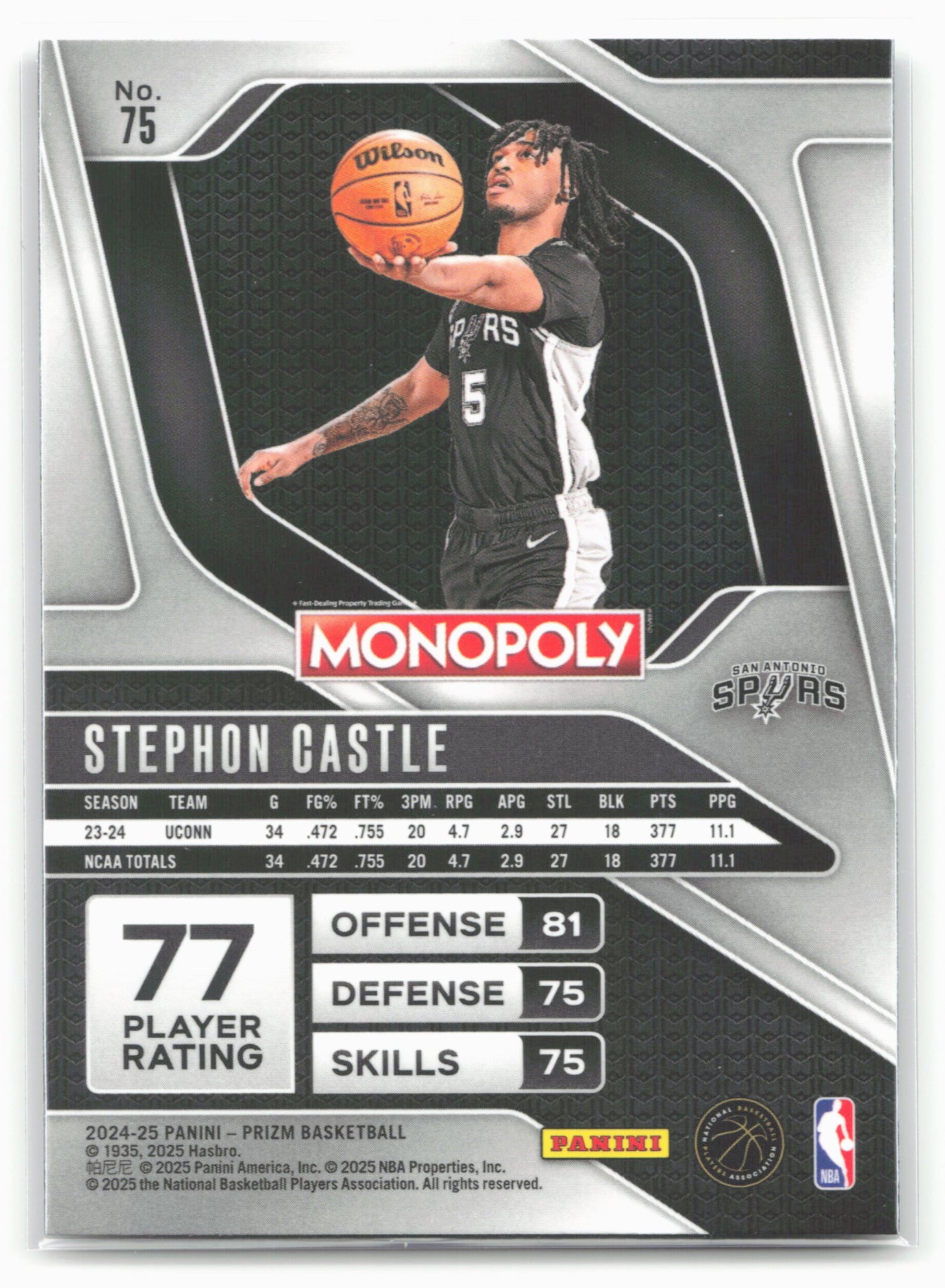 2024-25 Panini Prizm Monopoly #75 Stephon Castle 18511