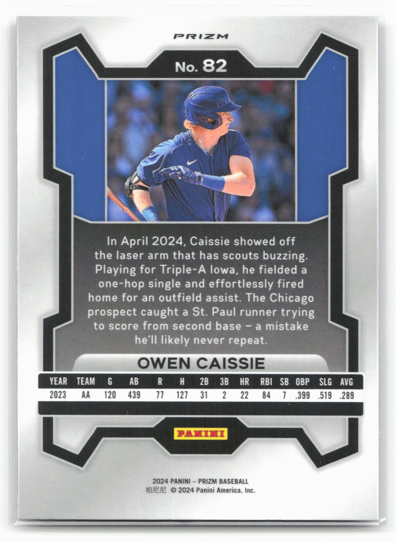 2024 Panini Prizm #82 Owen Caissie Pink Ice Prizms