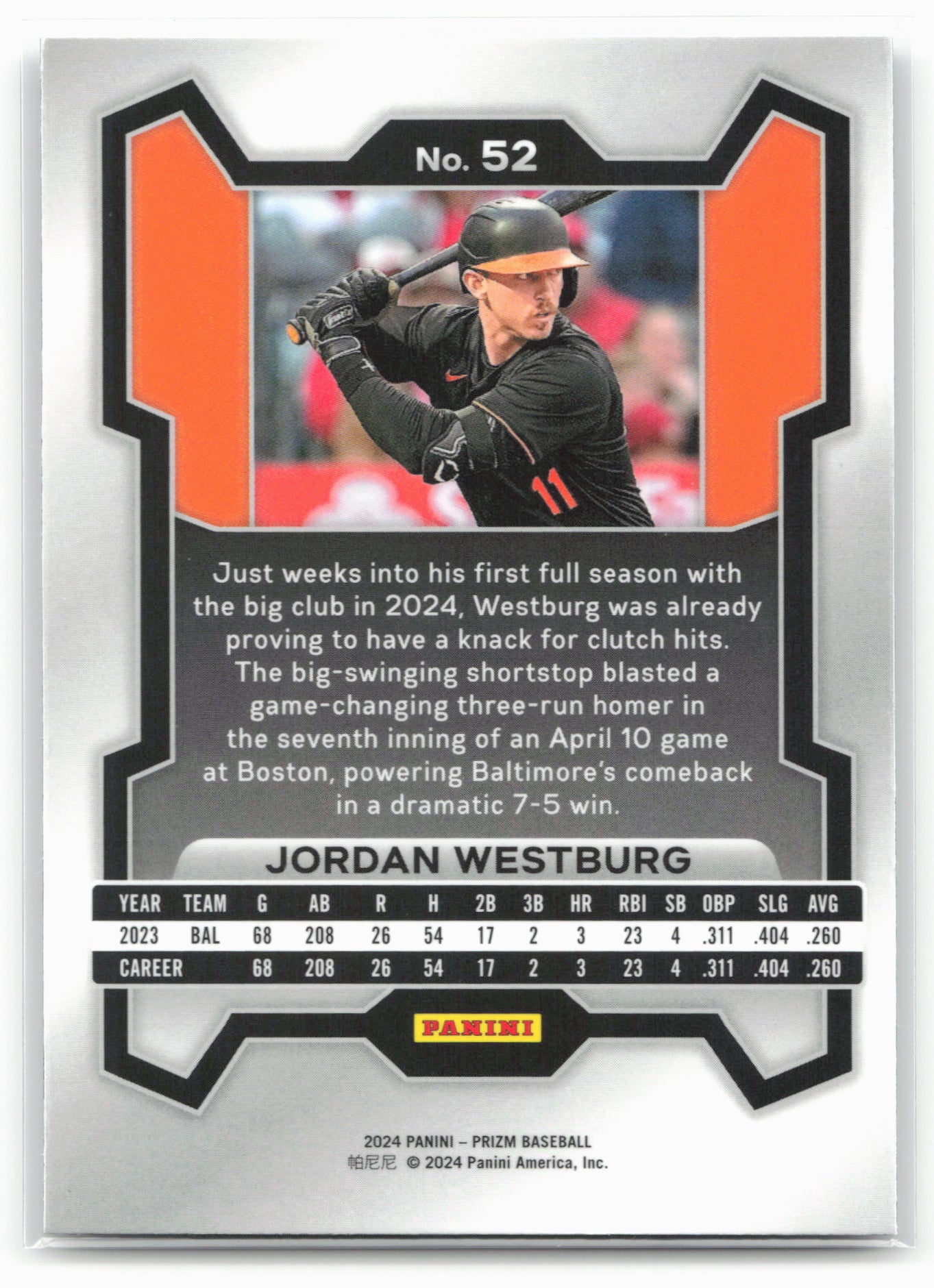 2024 Panini Prizm #52 Jordan Westburg