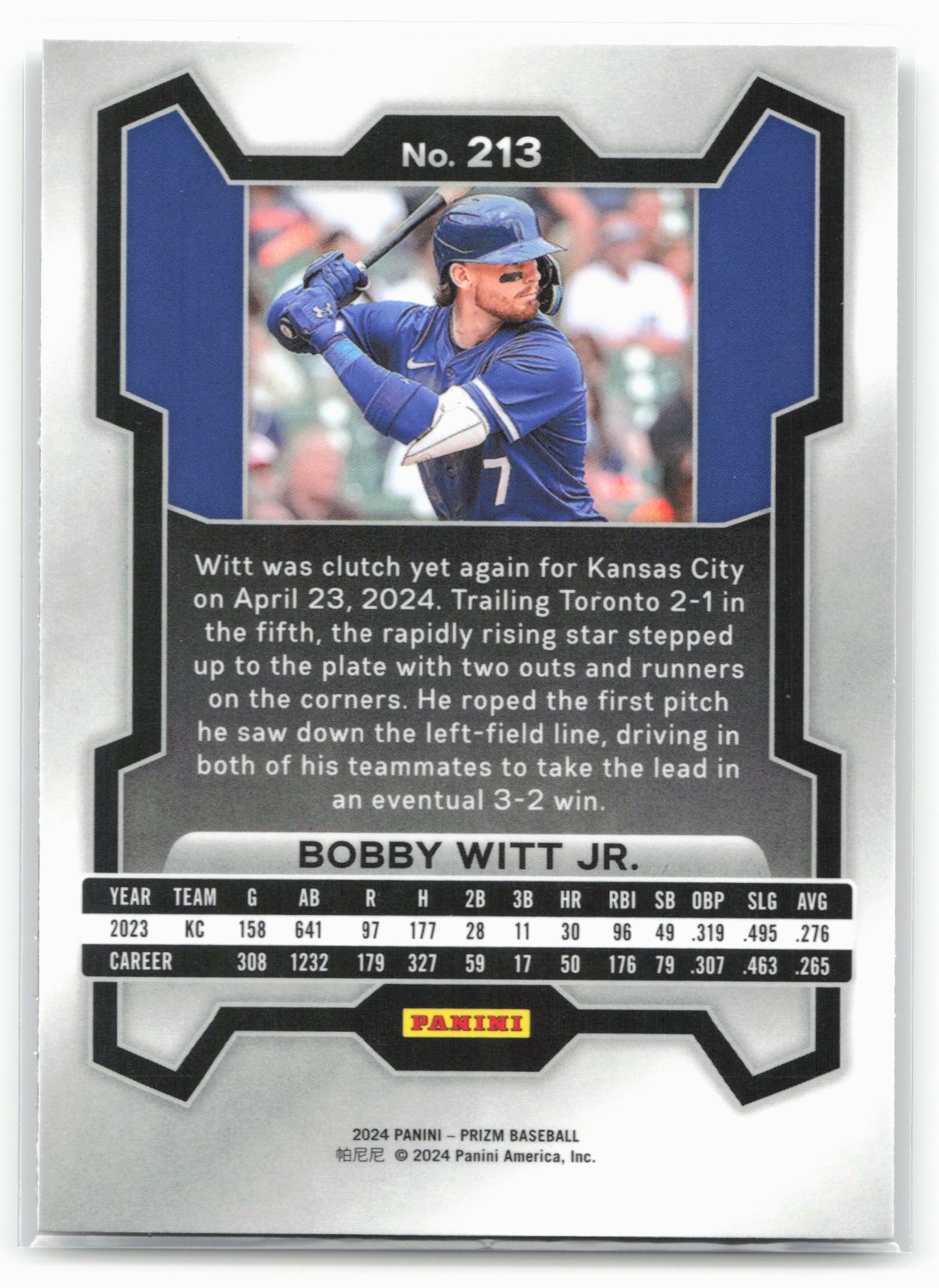 2024 Panini Prizm #213 Bobby Witt Jr.
