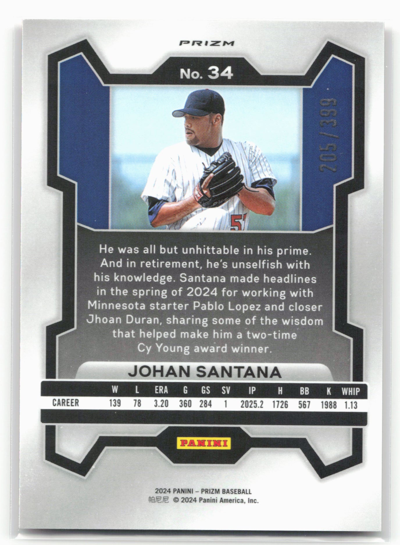 2024 Panini Prizm #34 Johan Santana Orange Pulsar Prizms