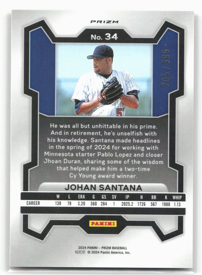 2024 Panini Prizm #34 Johan Santana Orange Pulsar Prizms