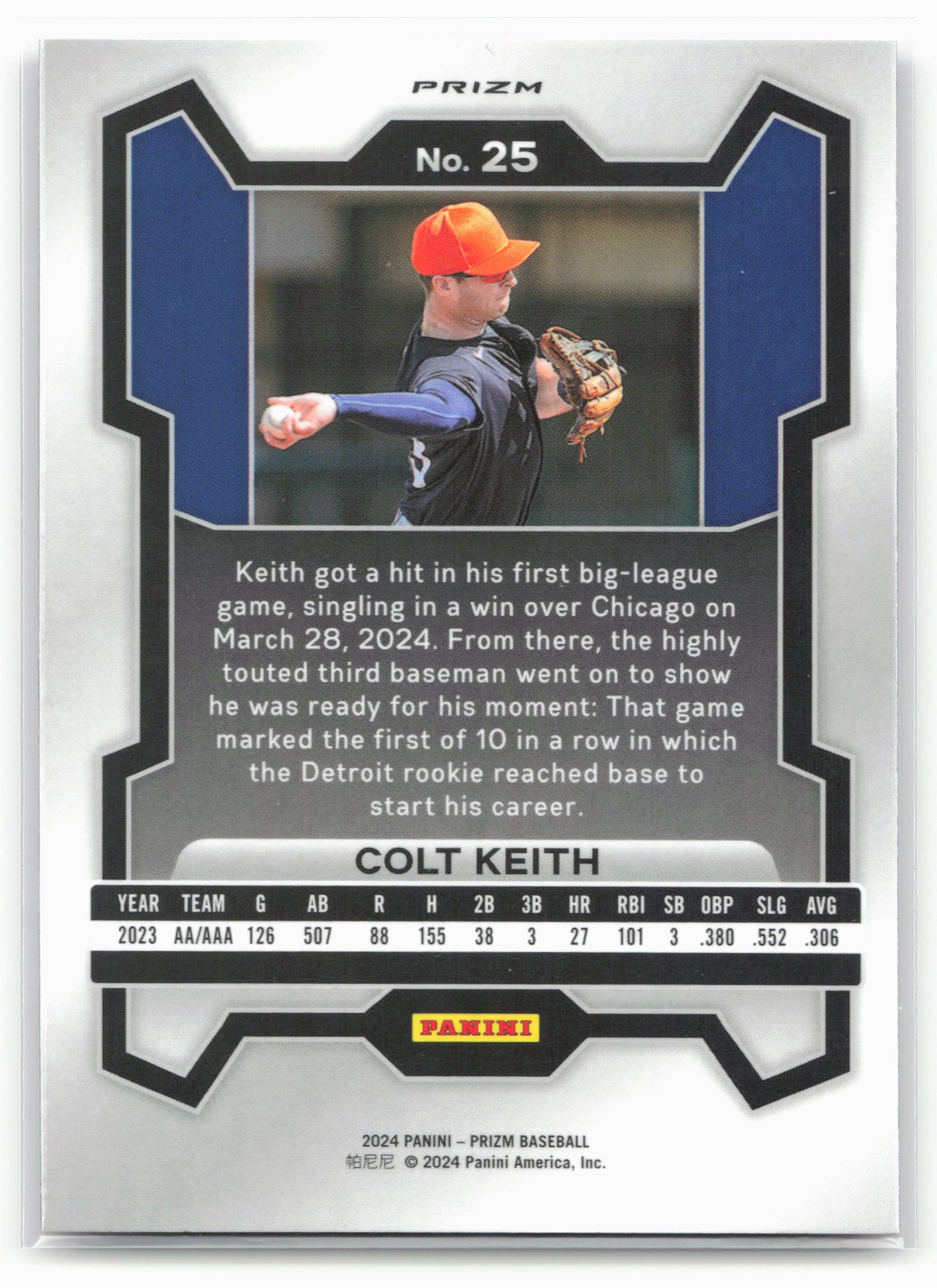 2024 Panini Prizm #25 Colt Keith Pink Ice Prizms