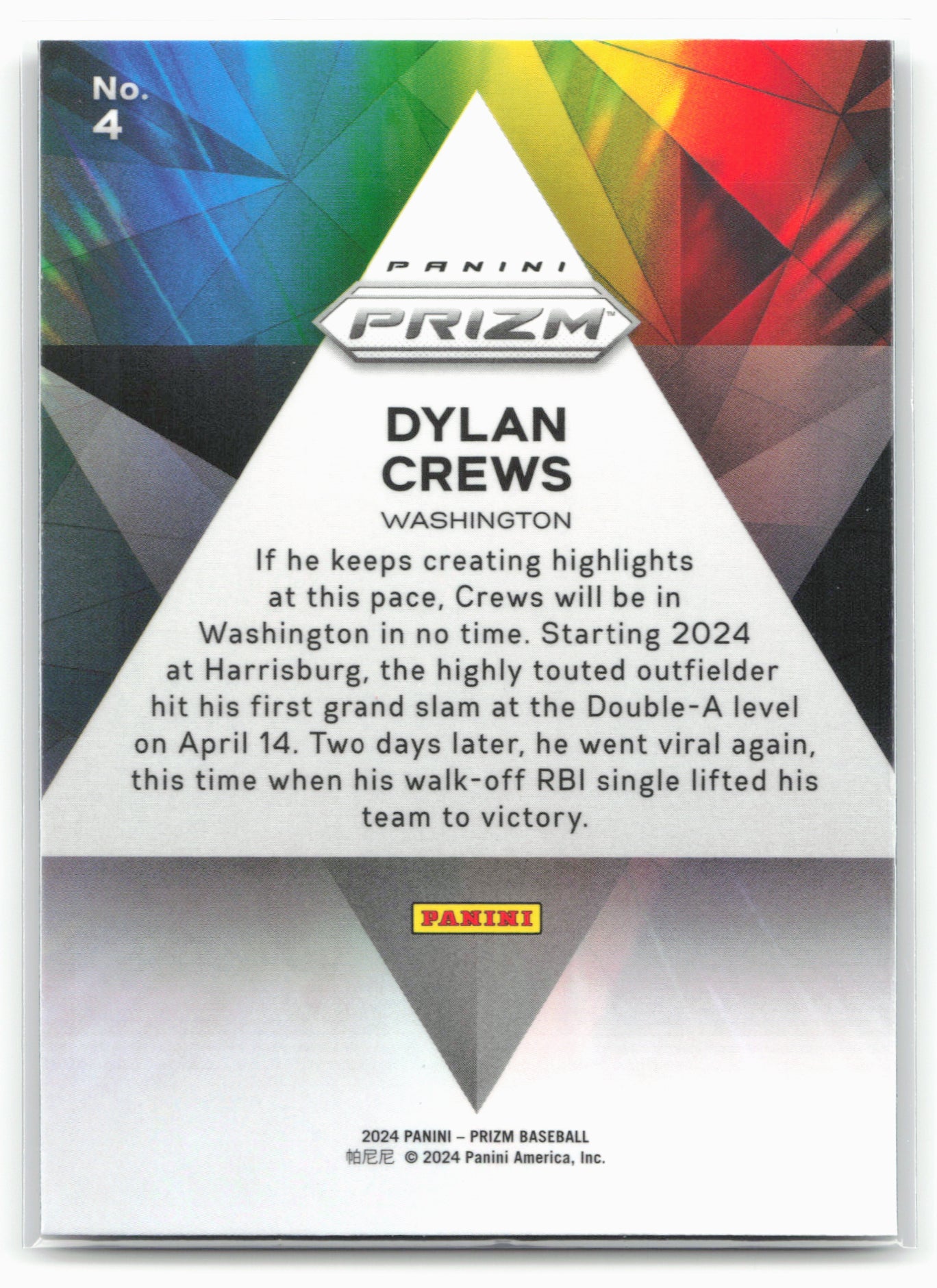 2024 Panini Prizm #4 Dylan Crews Prizmatic