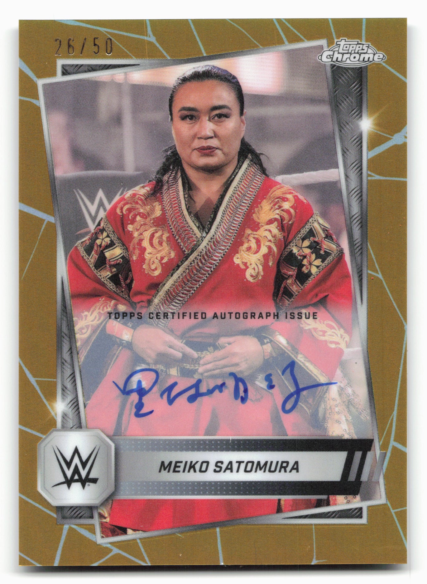 2025 Topps Chrome WWE #121 Meiko Satomura Autographs Gold Refractor