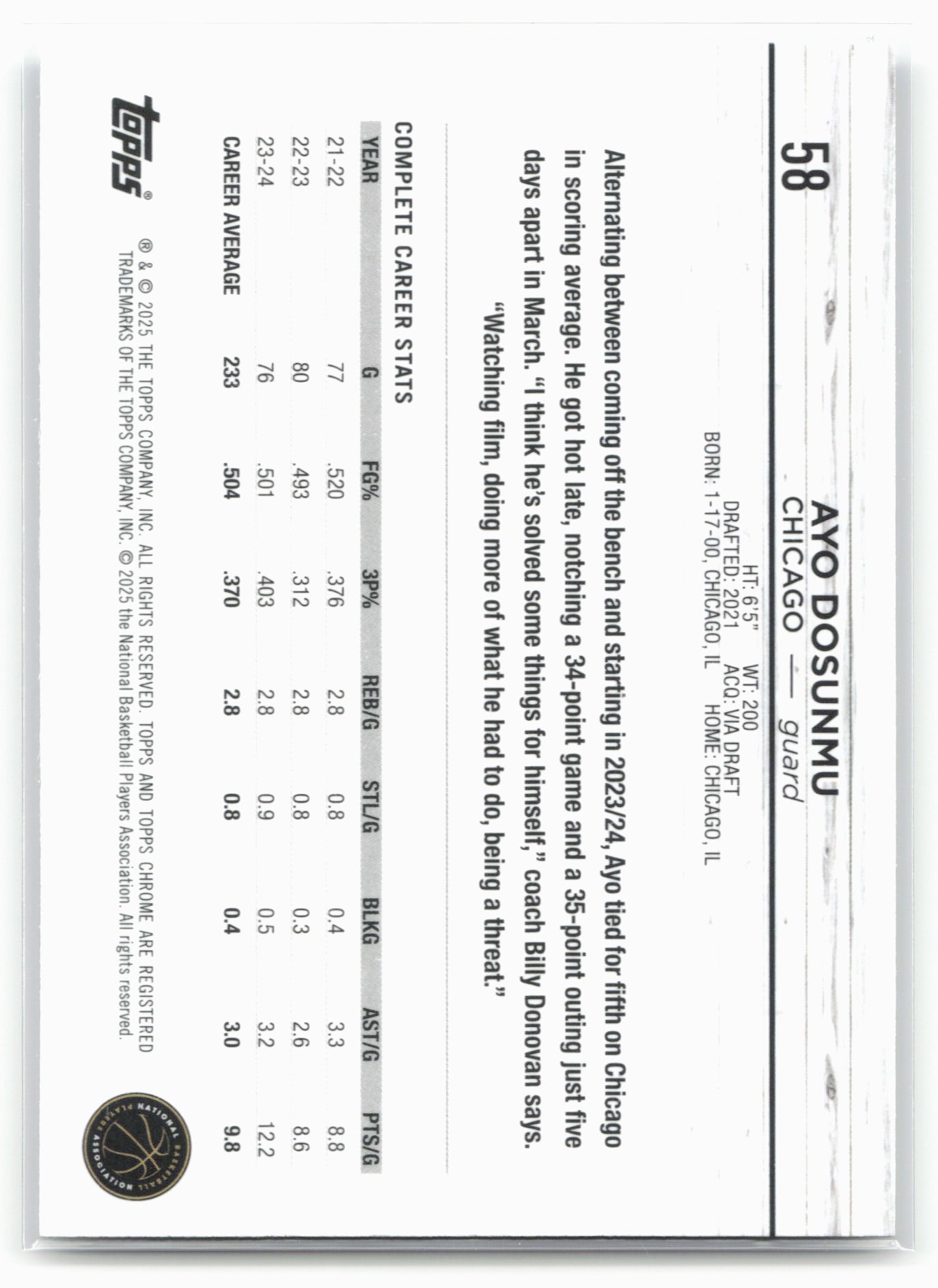 2024-25 Topps Chrome #58 Ayo Dosunmu Prism Refractor 19200