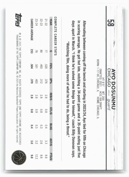2024-25 Topps Chrome #58 Ayo Dosunmu Prism Refractor 19200