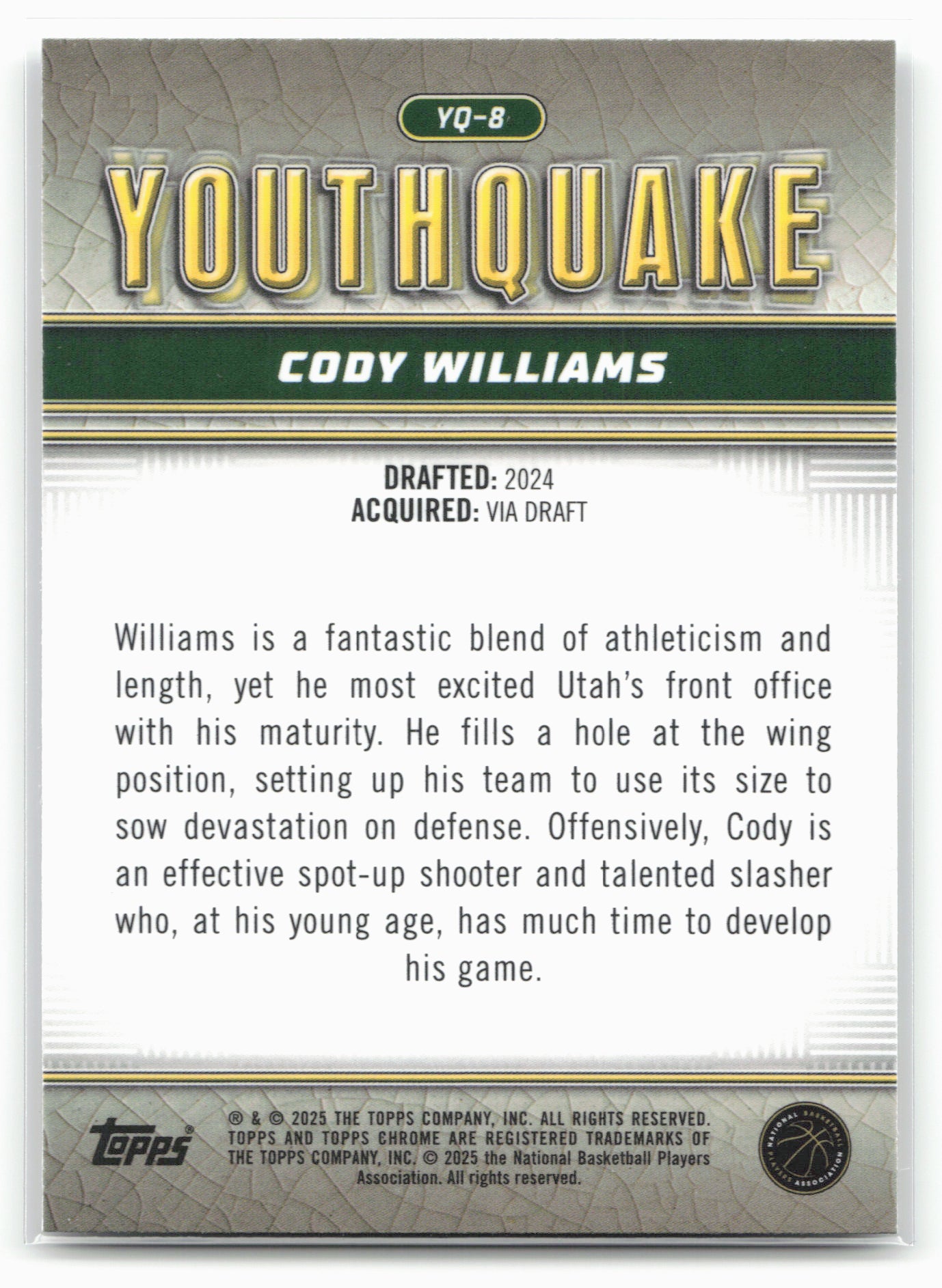 2024-25 Topps Chrome #YQ-8 Cody Williams YouthQuake 19202